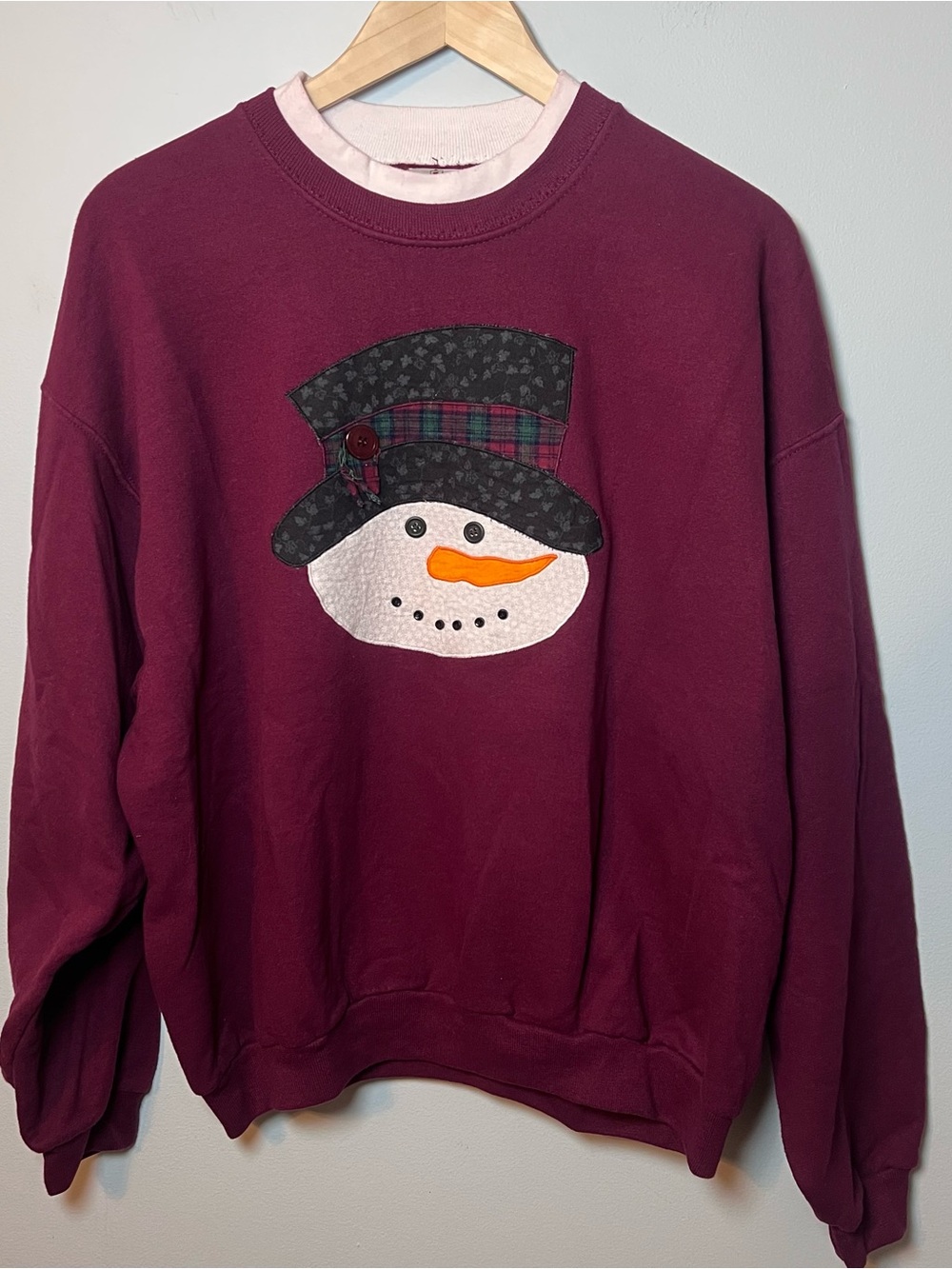 Vintage Snowman Crewneck Women’s L Maroon Jerzees Sweatshirt Christmas Appliqué